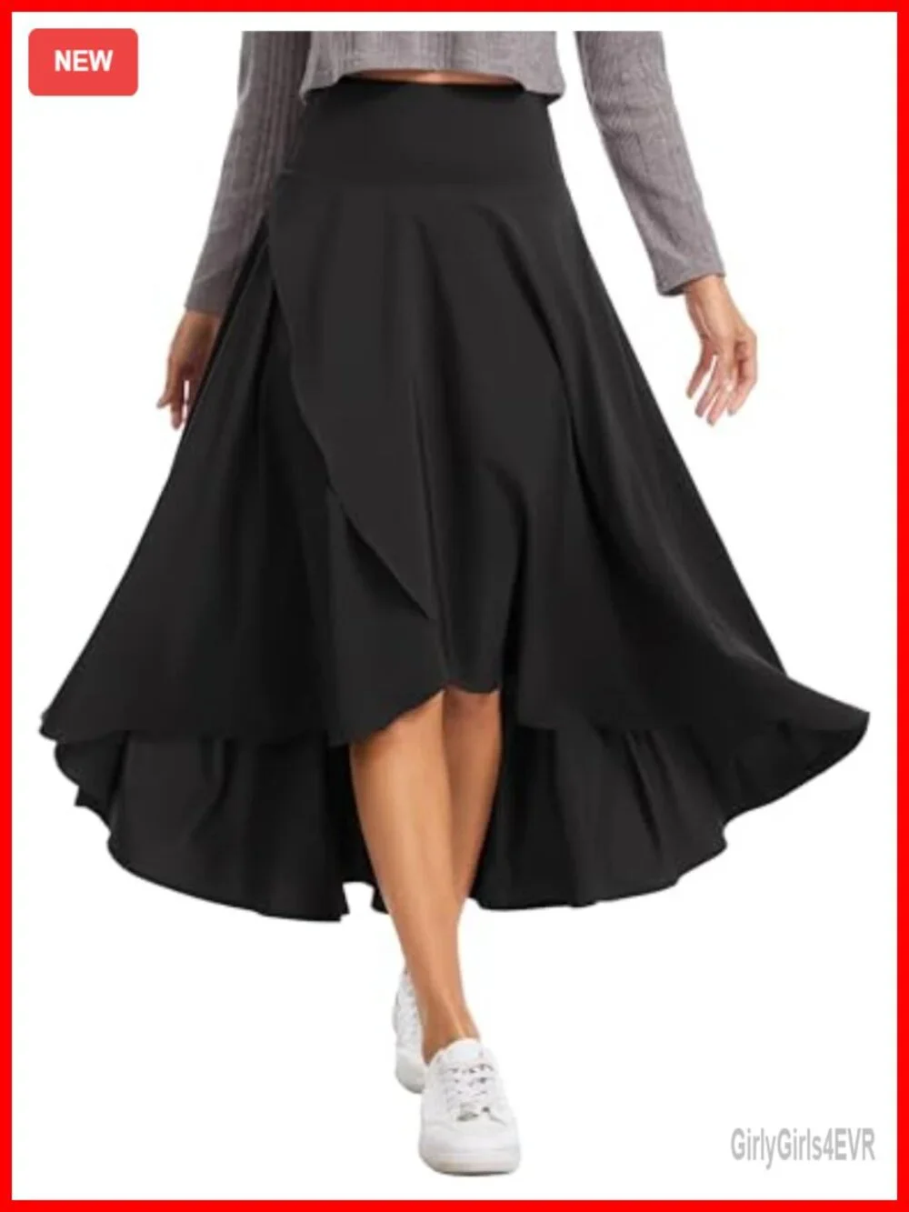 Women's High Waist Flowy Wrap Skort with Built-in Shorts & Pockets, Asymmetric